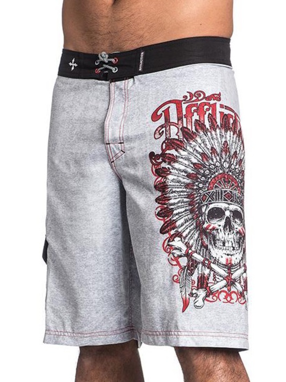 Affliction AC Apache Grey Skull & Headdress Board Shorts